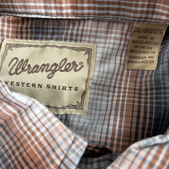 Wrangler Mens Plaid Snap Front Western Shirt 2XL Brown Short Sleeve Easy Care - Picture 3 of 6